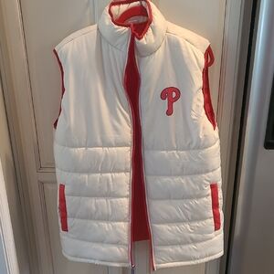 Adult White and Red Puffer Vest